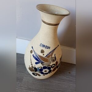 Hand-Painted Ceramic Flower Vase with Bird Design